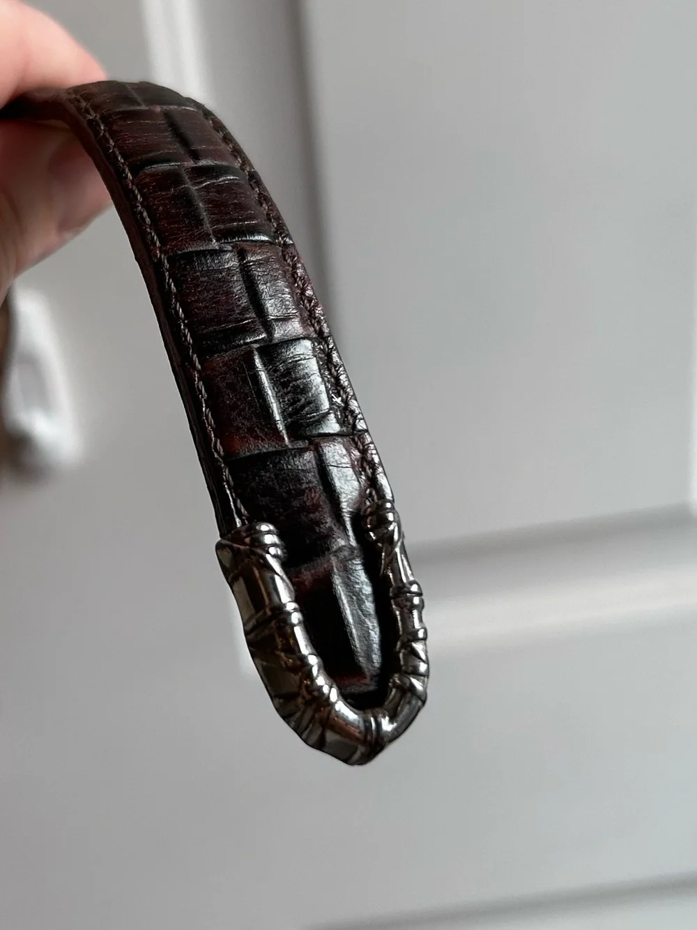 Brighton Brown Croc Embossed Leather Belt Medium Silver Western Hardware Vintage